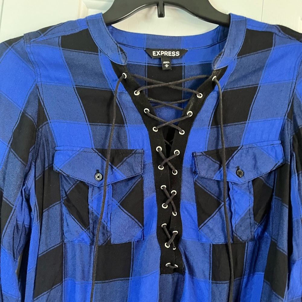 Express plaid tie up shirt